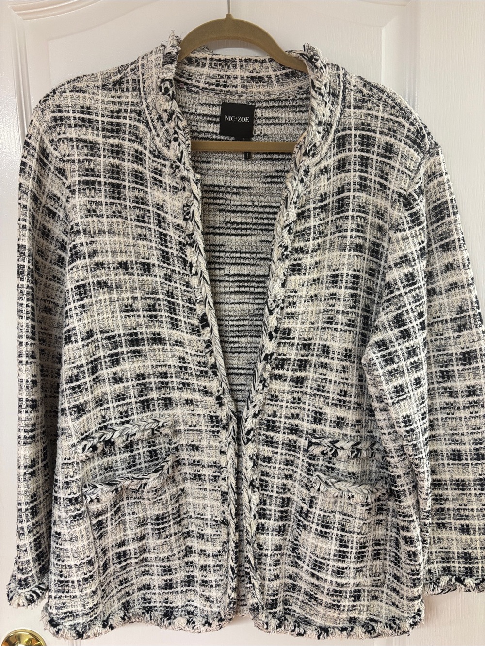 NIC+ZOE Black and White Tweed Open-Front Blazer